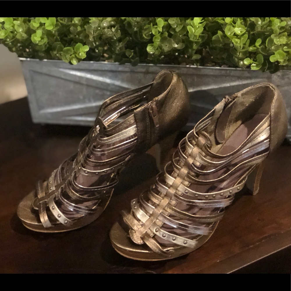 Madden Girl Bronze Strappy Platform Sandals